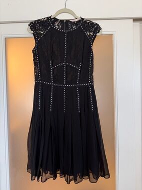 Rebecca Taylor Black Studded Lace Midi Dress